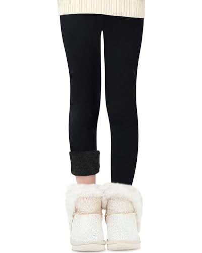 Domee Girls Fleece Lined Leggings Cotton Warm Winter Thermal Thick Trousers Black 8-9 Years (Manufacturing Size 150)