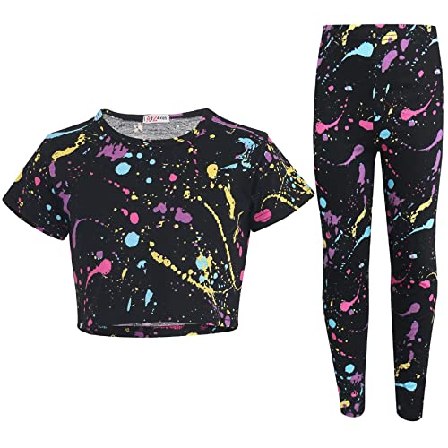 A2Z 4 Kids Girls Crop Top & Legging Designer's Pastel Splash Print Trendy - Splash 240 Crop Legging Set 11-12