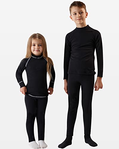 Domee Girls Fleece Lined Leggings Cotton Warm Winter Thermal Thick Trousers Black 8-9 Years (Manufacturing Size 150)