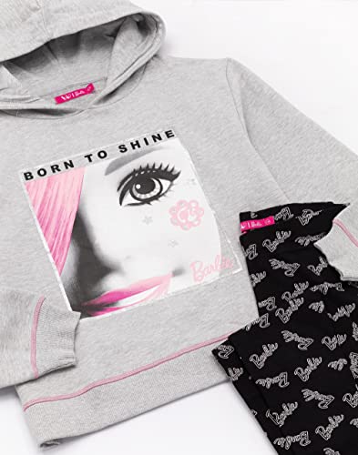 Barbie Hoodie & Leggings For Girls | Kids Doll Grey Jumper with Logo Black Leggings Loungewear Children Clothes 5-6 Years