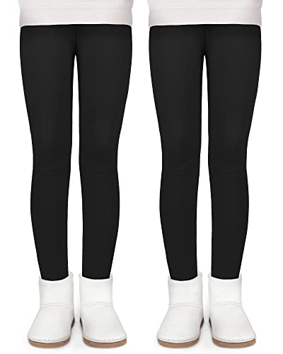KEREDA Girls Fleece Lined Leggings Thermal Leggings Kids Warme Winter Pants Trousers 4-13 Years Pack of 2 Black/Black
