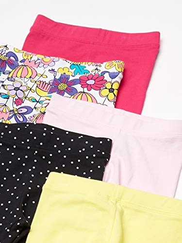 Amazon Essentials Girls' Leggings (Previously Spotted Zebra), Pack of 5, Black Dots/Pink/White Floral/Yellow/Butterfly, 6-7 Years