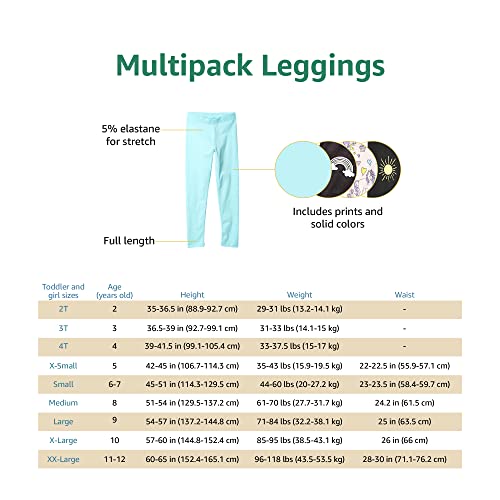 Amazon Essentials Girls' Leggings (Previously Spotted Zebra), Pack of 5, Black Dots/Pink/White Floral/Yellow/Butterfly, 6-7 Years