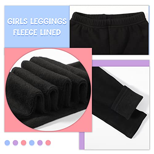 KEREDA Girls Fleece Lined Leggings Thermal Leggings Kids Warme Winter Pants Trousers 4-13 Years Pack of 2 Black/Black