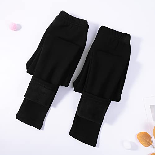 KEREDA Girls Fleece Lined Leggings Thermal Leggings Kids Warme Winter Pants Trousers 4-13 Years Pack of 2 Black/Black