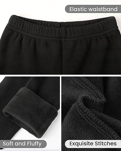 Auranso Girls Fleece Lined Thermal Leggings Cotton Winter Warm Thick Trousers Tights for Kids Black, 6-7 Years