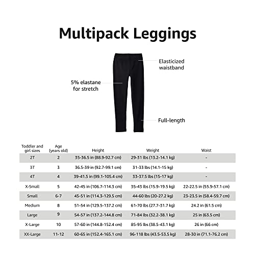 Amazon Essentials Girls' Leggings, Pack of 3, Black, 2 Years