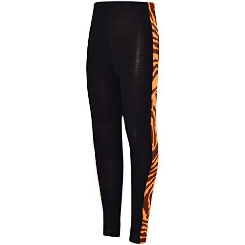 A2Z 4 Kids Girls Dance Party Panelled Trouser Tights - Legging Zebra Panel Neon Orange 7-8