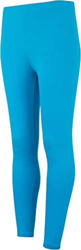 Girls Children Full Length Plain Cotton Leggings Cycling Casual Wear Trouser Legging Solid Tights Pants for Kids Age 1-13 (9-10 Years, Turquoise)