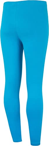 Girls Children Full Length Plain Cotton Leggings Cycling Casual Wear Trouser Legging Solid Tights Pants for Kids Age 1-13 (9-10 Years, Turquoise)