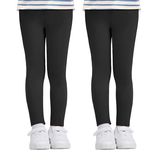 AMIYOYO 2 Pack Girls Leggings Full Length Toddler Pants Black Trousers Stretchy Tights School Dance Cycling Gym Casual Wear 4-12 Years