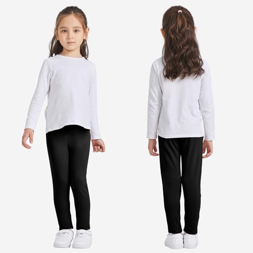 AMIYOYO 2 Pack Girls Leggings Full Length Toddler Pants Black Trousers Stretchy Tights School Dance Cycling Gym Casual Wear 4-12 Years