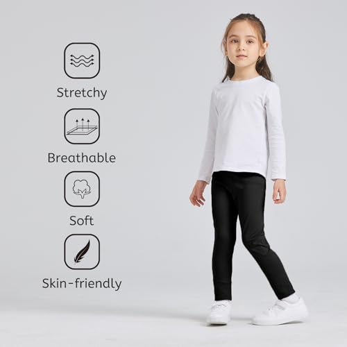 AMIYOYO 2 Pack Girls Leggings Full Length Toddler Pants Black Trousers Stretchy Tights School Dance Cycling Gym Casual Wear 4-12 Years