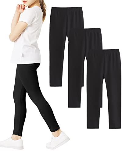 Adorel Girls Leggings Cotton Full Length Plain Pack of 3 Black 4-5 Years (Manufacturer Size: 110)
