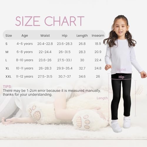 AMIYOYO 2 Pack Girls Leggings Full Length Toddler Pants Black Trousers Stretchy Tights School Dance Cycling Gym Casual Wear 4-12 Years