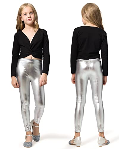 Adorel Girls' Shiny Leggings Metallic Full Length Trousers Silver 8-9 Years (Manufacturer Size:140)
