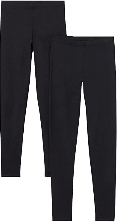 Bamu 2 Pack Girls Kids Childrens Lycra Cotton Soft Stretchy Leggings with Elasticated Waist (as8, Age, 11_Years, 12_Years, Regular, 2 Pack Black Lycra Leggings)