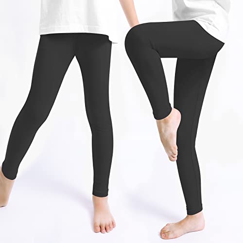 KEREDA Girls Black Leggings Kids Full Length Plain Cotton Stretchy Pants 5-13 Years 3 Packs