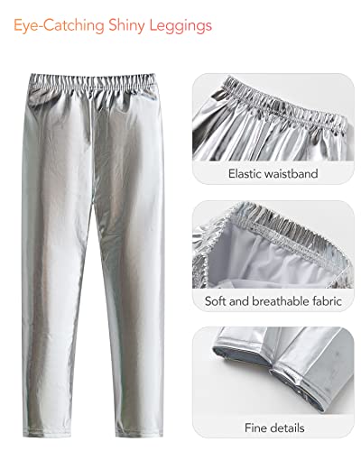 Adorel Girls' Shiny Leggings Metallic Full Length Trousers Silver 8-9 Years (Manufacturer Size:140)