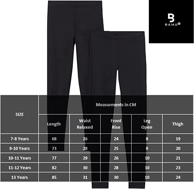 Bamu 2 Pack Girls Kids Childrens Lycra Cotton Soft Stretchy Leggings with Elasticated Waist (as8, Age, 11_Years, 12_Years, Regular, 2 Pack Black Lycra Leggings)