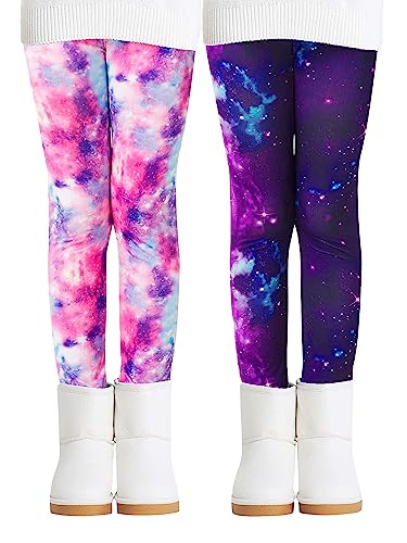 Adorel Girls Fleece Lined Leggings Thermal Trousers Winter Pack of 2 Galaxy 8-9 Years (Manufacturer Size: 140)