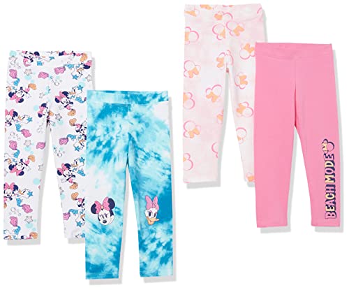 Amazon Essentials Disney | Marvel | Star Wars | Frozen | Princess Girls' Leggings, Pack of 4, Minnie/Beach, 3 Years