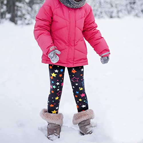 KEREDA Girls Fleece Lined Leggings Thermal Leggings Kids Cute Printed Warme Winter Pants Trousers 3-12 Years Pack of 2
