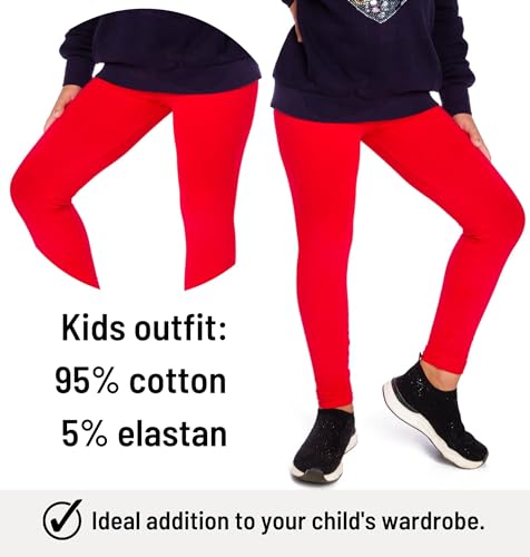 SOFTSAIL Girls Full Lenght Cotton Leggings for Kids I Children Plain Cotton Leggings for School Dance Play Casual Wear I Stretchy Elastic Solid Soft Pants for Kids, 2-13 Years Brown