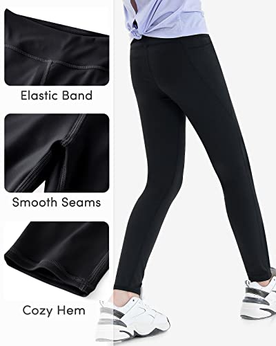 Adorel Girls Sports Leggings Full Length Plain Pack of 2 Black with Pockets 11-12 Years (Manufacturer Size: 160)