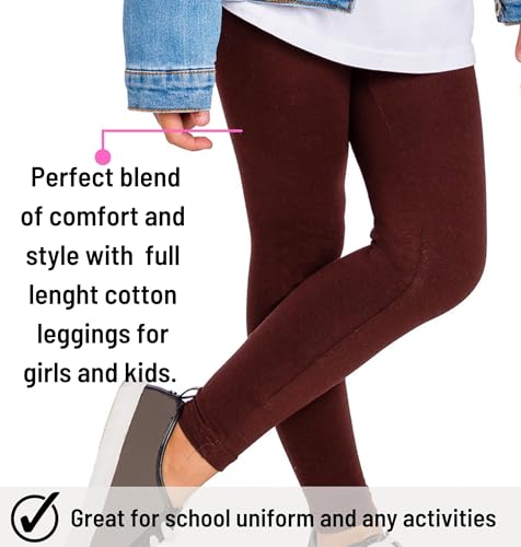 SOFTSAIL Girls Full Lenght Cotton Leggings for Kids I Children Plain Cotton Leggings for School Dance Play Casual Wear I Stretchy Elastic Solid Soft Pants for Kids, 2-13 Years Brown