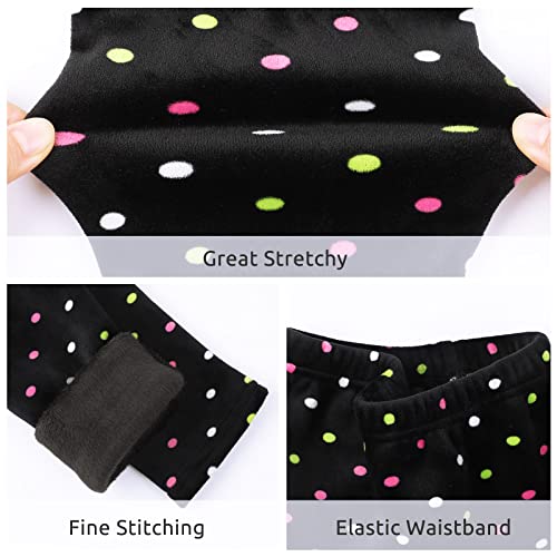 KEREDA Girls Fleece Lined Leggings Thermal Leggings Kids Cute Printed Warme Winter Pants Trousers 3-12 Years Pack of 2