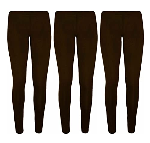 Bonjour® - 3 Pack Girls Leggings - Dance Gym PE Leggings Stretchy - 95% Cotton - Ages 5-13 (Black, 13 yrs)