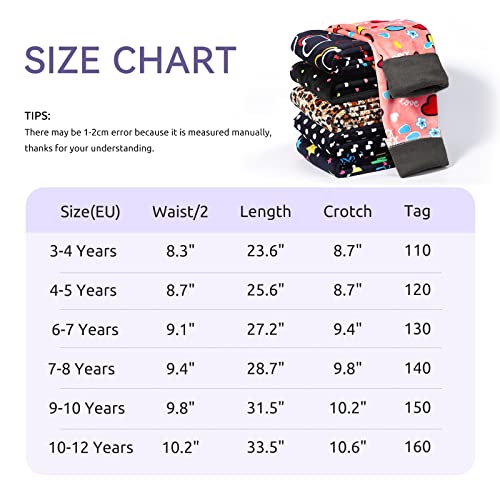 KEREDA Girls Fleece Lined Leggings Thermal Leggings Kids Cute Printed Warme Winter Pants Trousers 3-12 Years Pack of 2