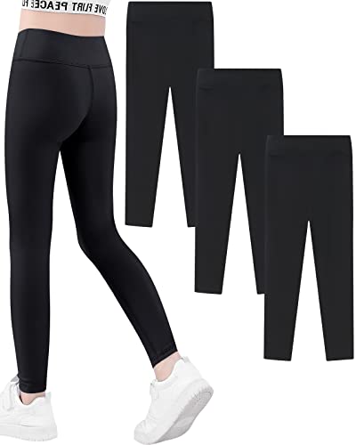 Domee Girls Sport Leggings Yoga Gym Athletic Full Length Trousers Pack of 3 Black 11-12 Years (Manufacturer Size 160)