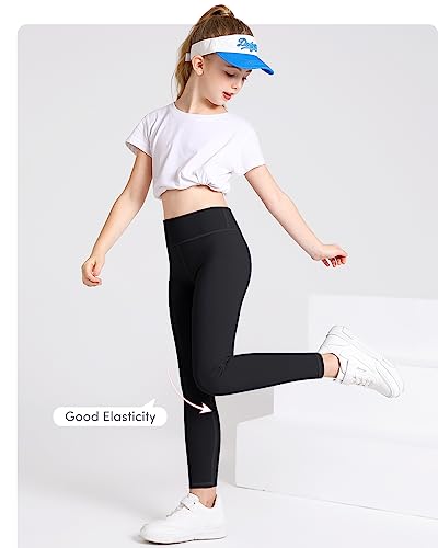 Domee Girls Sport Leggings Yoga Gym Athletic Full Length Trousers Pack of 3 Black 11-12 Years (Manufacturer Size 160)