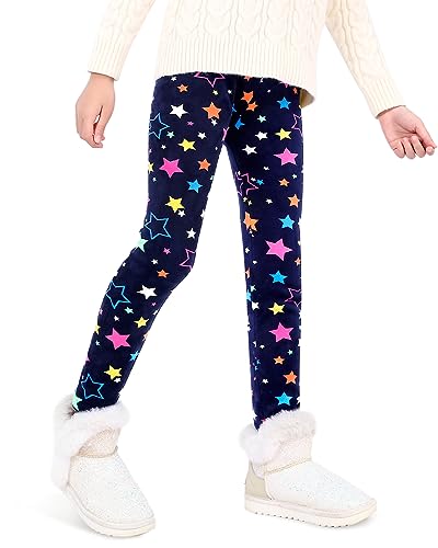 Domee Girls Fleece Lined Leggings Winter Thick Thermal Warm Trousers Pack of 2 Stars and Dots 8-9 Years (Manufacturer Size 140)