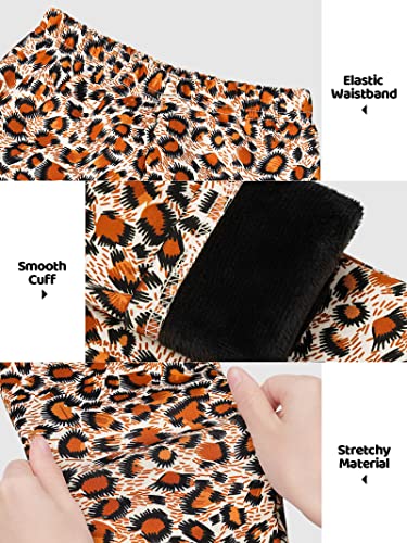 TODDOR 3 Pack Girls' Fleece Lined Leggings Winter Warm Thick Printed Trousers Toddler Ankle Length Pants