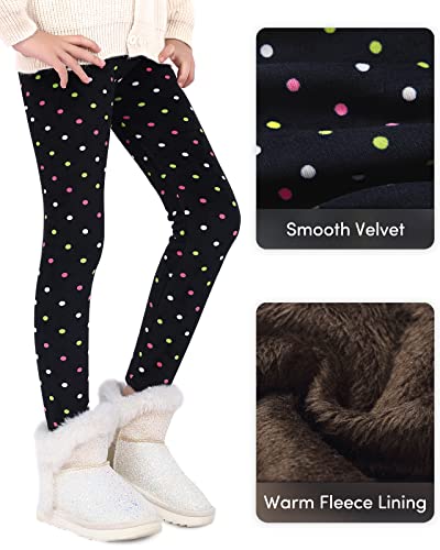 Domee Girls Fleece Lined Leggings Winter Thick Thermal Warm Trousers Pack of 2 Stars and Dots 8-9 Years (Manufacturer Size 140)
