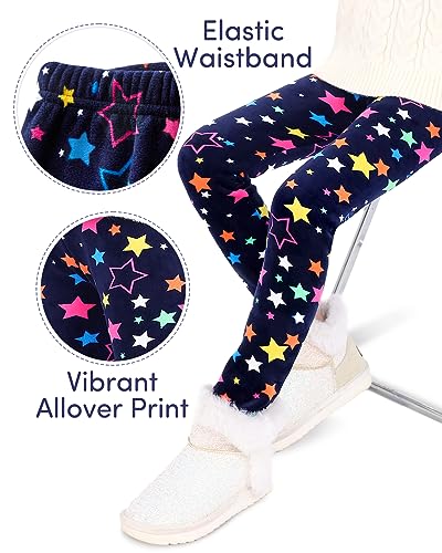 Domee Girls Fleece Lined Leggings Winter Thick Thermal Warm Trousers Pack of 2 Stars and Dots 8-9 Years (Manufacturer Size 140)