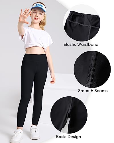 Domee Girls Sport Leggings Yoga Gym Athletic Full Length Trousers Pack of 3 Black 11-12 Years (Manufacturer Size 160)