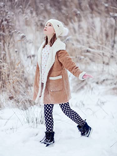 TODDOR 3 Pack Girls' Fleece Lined Leggings Winter Warm Thick Printed Trousers Toddler Ankle Length Pants