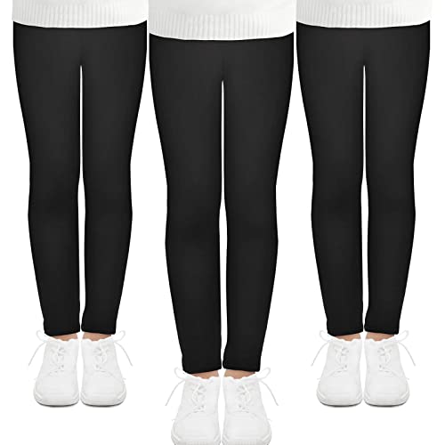 JOCMIC 3 Pack Girls Leggings Full Length Toddler Leggings Stretchy Tights Pants 5-14 Years Black