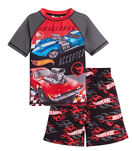 Hot Wheels Boys Swim Shorts + Rash Vest Set Kids Racing Car Sunsafe Swimsuit Swimming Trunks Grey 5-6 Years