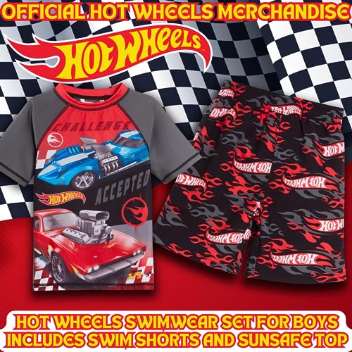 Hot Wheels Boys Swim Shorts + Rash Vest Set Kids Racing Car Sunsafe Swimsuit Swimming Trunks Grey 5-6 Years