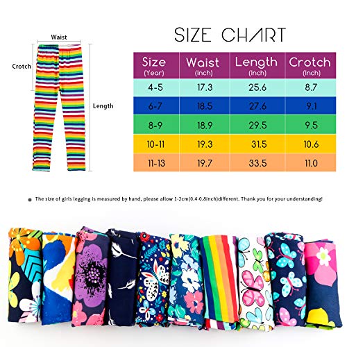 Auranso Girls Leggings 3 Pack Toddler Girl Floral Pattern Stretchy Leggings Kids Full Length Tights Pants 6-7 Years