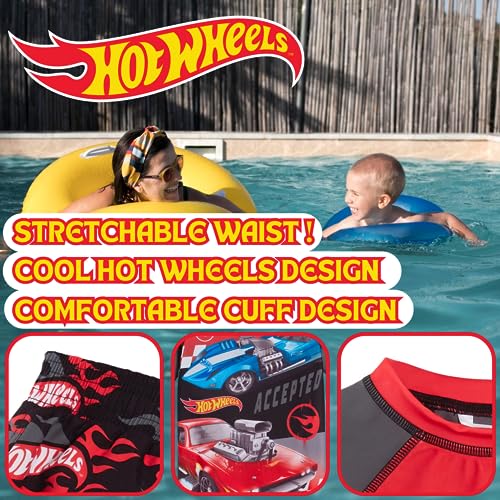 Hot Wheels Boys Swim Shorts + Rash Vest Set Kids Racing Car Sunsafe Swimsuit Swimming Trunks Grey 5-6 Years