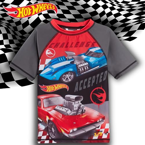 Hot Wheels Boys Swim Shorts + Rash Vest Set Kids Racing Car Sunsafe Swimsuit Swimming Trunks Grey 5-6 Years