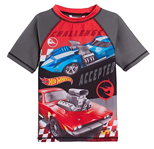 Hot Wheels Boys Swim Shorts + Rash Vest Set Kids Racing Car Sunsafe Swimsuit Swimming Trunks Grey 5-6 Years
