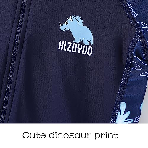 Xumplo Boys Swimming Costume Kids One Piece Swimsuit Short Sleeve Zipper Beach Swimwear Dinosaur Rash Guard Bathing Suit Dark Blue 9-10 Years