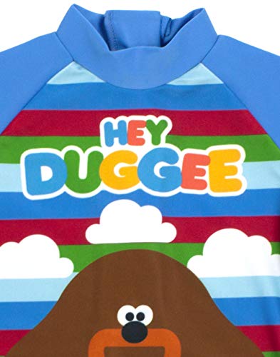 Hey Duggee Swimsuit for Boys | Kids Cbeebies Sun Safe Swimming Costume | Blue Striped All in One Bathing Suit for Swimming Lessons, Beach & Pool Days